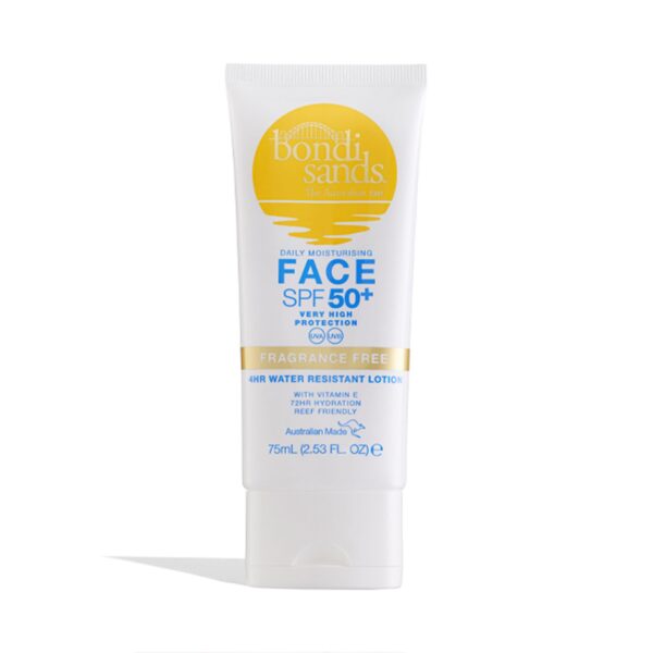 Bondi Sands Fragrance Free Face Sunscreen Lotion SPF 50+ | Gentle Formula Moisturises + Provides Broad-Spectrum Protection, Enriched with Aloe Vera and Vitamin E, Cruelty Free | 75 mL/2.53 Oz