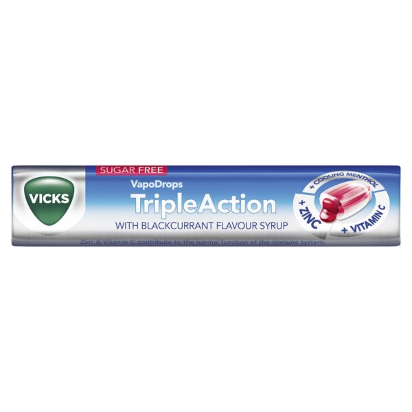 Vicks VapoDrops TripleAction, Sugar Free Lozenges with Menthol, Zinc and Vitamin C, 24 x 42g