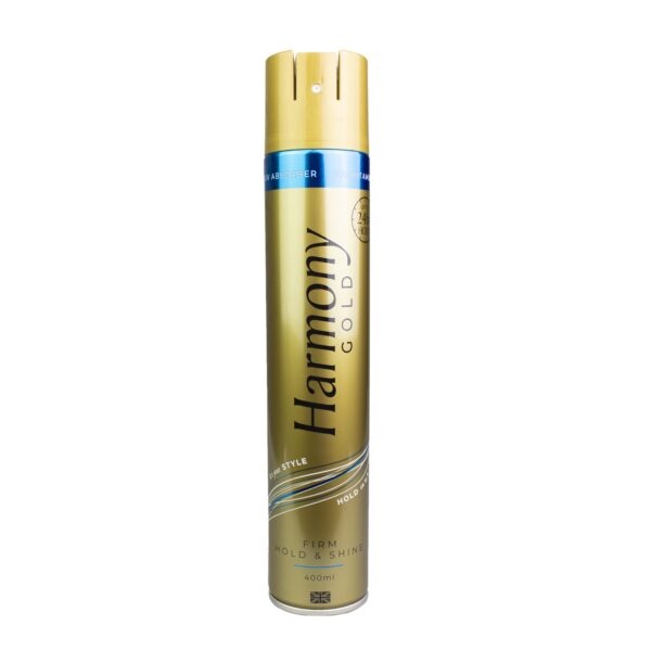 Harmony Gold HairSpray Firm Hold and Shine 400ml With Uv Filters Argon Oil Vitamin Pro B5