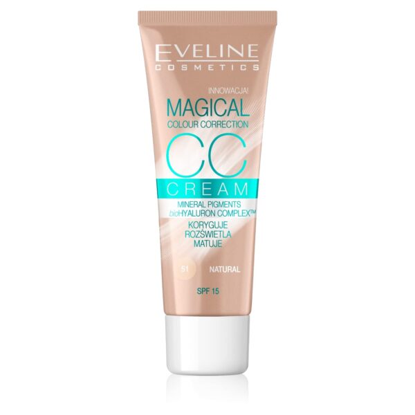 Eveline Cosmetics Magical Colour Correction CC Multifunctional Foundation - Shade 51 Natural, Vegan, Long-lasting, 30 ml