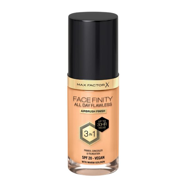 Max Factor Facefinity 3-in-1 All Day Flawless Liquid Foundation, SPF 20 - 76 Warm Golden, 30 ml