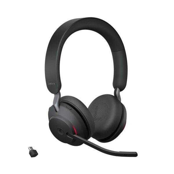 Jabra Evolve2 65 Wireless PC Headset – Noise Cancelling Microsoft Teams Certified Stereo Headphones With Long-Lasting Battery – USB-C Bluetooth Adapter – Black