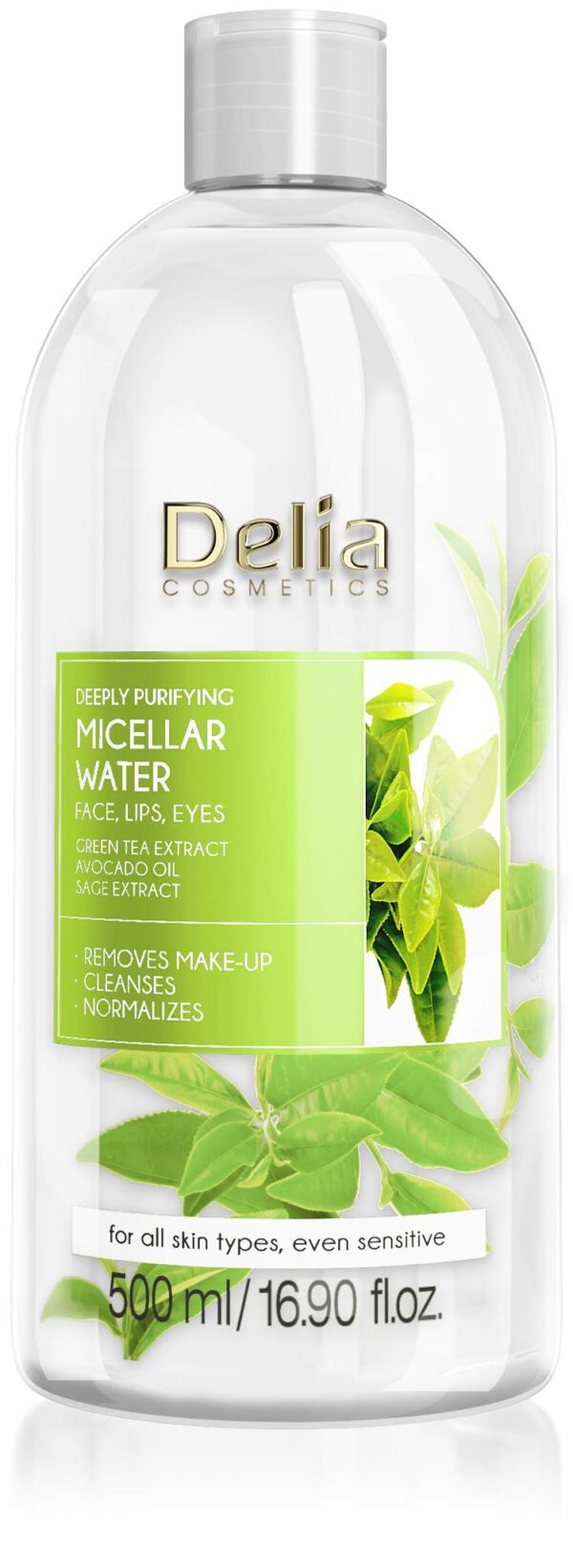 Delia Cosmetics - Purifying Micellar Water - Facial Cleanser with Green Tea Extract & Avocado Oil - Deep Cleansing, Refreshing - Reduced Sebum Production - 500ml