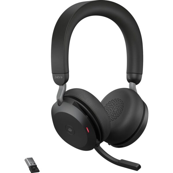 Jabra Evolve2 75 Wireless PC Headset with 8-Microphone Technology - Dual Foam Stereo Headphones with Advanced Active Noise Cancellation, USB-A Bluetooth Adapter and MS Teams-compatibility - Black