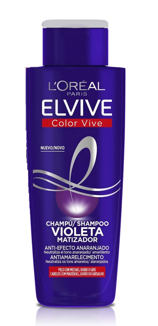 LOreal Paris Anti-Effect Orange Tinting Violet Shampoo, For Colored, Blonde, Bleached or Grey Hair, Elvive Color Vive