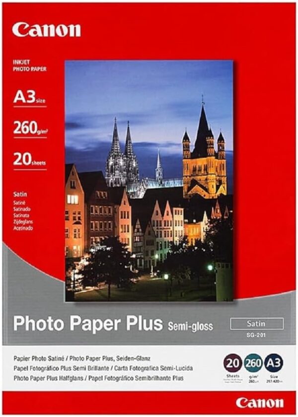 Canon Photo Paper Plus SG-201 - Semi-gloss photo paper - A3 (297 x 420 mm) - 260 g/m2 - 20 sheet(s), Black