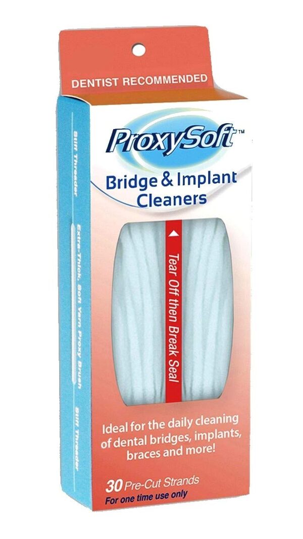 Proxysoft Dental Floss for Bridges and Implants 30 Strands - Floss Threaders for Bridges, Dental Implants, Braces with Extra-Thick Proxy Brush for Optimal Oral Hygiene -Teeth Bridge and Implant Cleaners