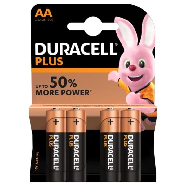 Duracell Plus Power Type AA Alkaline Batteries, Pack of 4