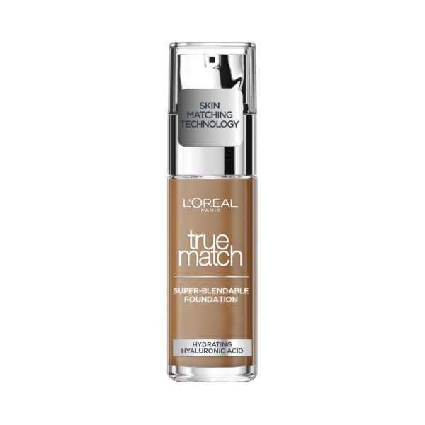 L'Oreal Paris True Match Liquid Foundation, Skincare Infused with Hyaluronic Acid, SPF 17, Available in 40 Shades, 8.5W Toffee, 30 ml