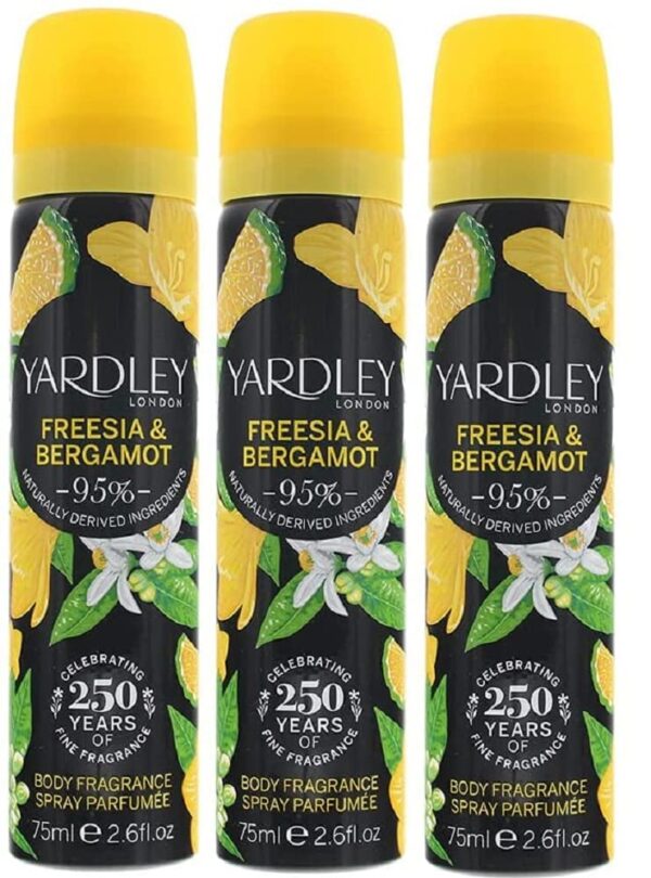 Yardley Ladies Womens Body Spray Deodorant Freesia 75ml 3 Pack