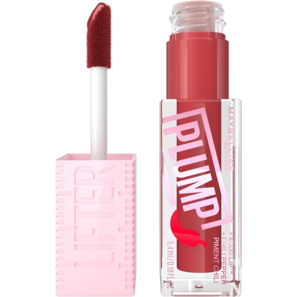 Maybelline New York, Lifter Plump Lip Gloss, Lasting Plump, Heated Formula with Hyaluronic Acid and Chilli Pepper, XL Wand, Vegan Formula, Shade: 006 Hot Chili