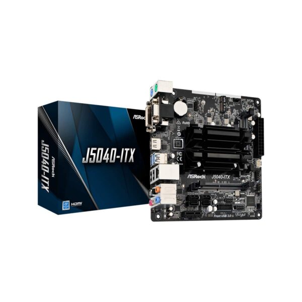 ASRock J5040-ITX, Integrated Intel Quad-Core J5040, Mini ITX, DDR4 SODIMM, VGA, DVI, HDMI