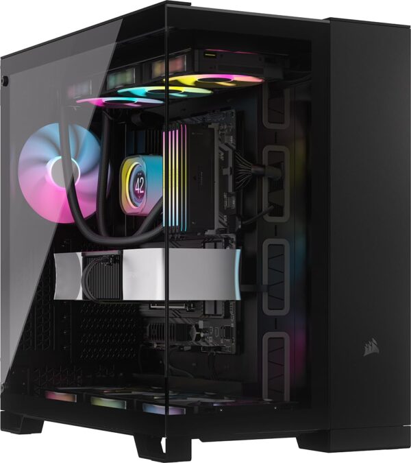 CORSAIR iCUE LINK 6500X RGB Mid-Tower ATX Dual Chamber PC Case – Panoramic Tempered Glass - Reverse Connection Motherboard Compatible – 3x CORSAIR RX120 RGB Fans Included – Black