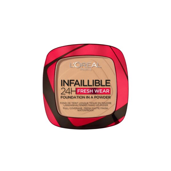 L'Oréal Paris Infallible 24H Fresh Wear Foundation in a Powder, Full-coverage, Longwear, Weightless Smooth Finish, Water-proof and Transfer-proof, 250 Radiant Sand