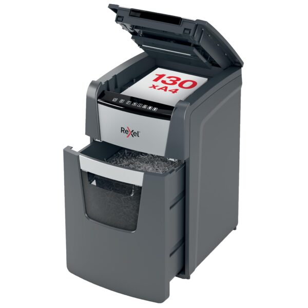 REXEL Optimum Auto Feed+ 130M, Automatic Shredder, 130-150 Sheets (80-70 gsm), Micro Cut, Safety Level P-5, Small Offices, Capacity 44 Litres, 2020130MEU