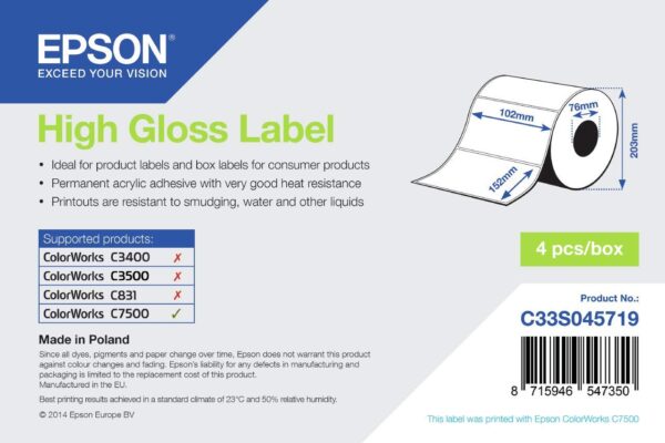 Epson HG 102mm x 152mm, 800 - printer labels (800, White, HG, 102mm x 152mm, Poland, Epson ColorWorks C7500)