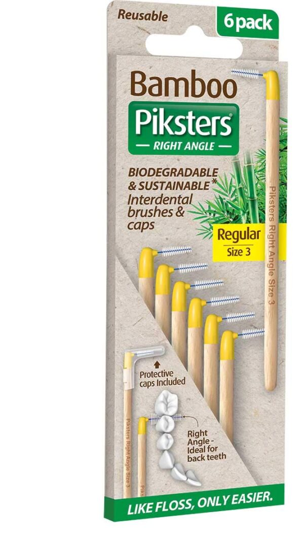 Bamboo Right Angle Piksters | Interdental Brushes | Sizes 00,1,3,5 | 6 Pack (6 Pack, Size 3 (Yellow))