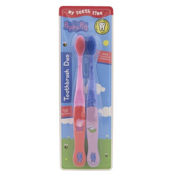 My Teeth Time Peppa Pig Toothbrush Duo, Dental Care for 4-6 Year Olds, Twin Pack, Peppa and George Design, Multicoloured