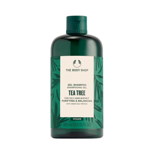 THE BODY SHOP Tea Tree Purifying & Balancing SHAMPOO GEL For OILY HAIR & SCALP VEGAN Silk Protein 400 ML