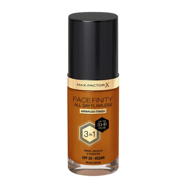 Max Factor Facefinity 3-in-1 All Day Flawless Foundation SPF 20, 100 Cocoa, 30 ml (Packaging May Vary)