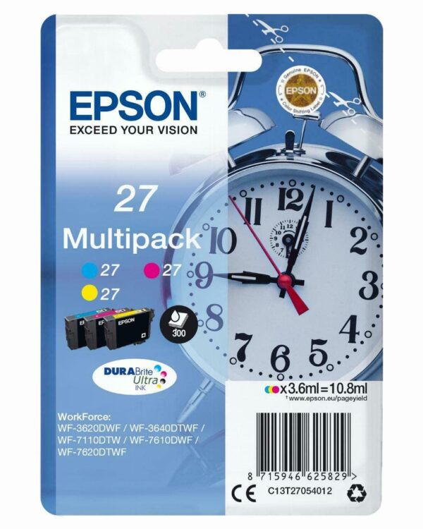 Epson Alarm Clock 27 T2705 Multipack Ink Cartridge (Cyan/Magenta/Yellow) Blister Pack with RF Alarm