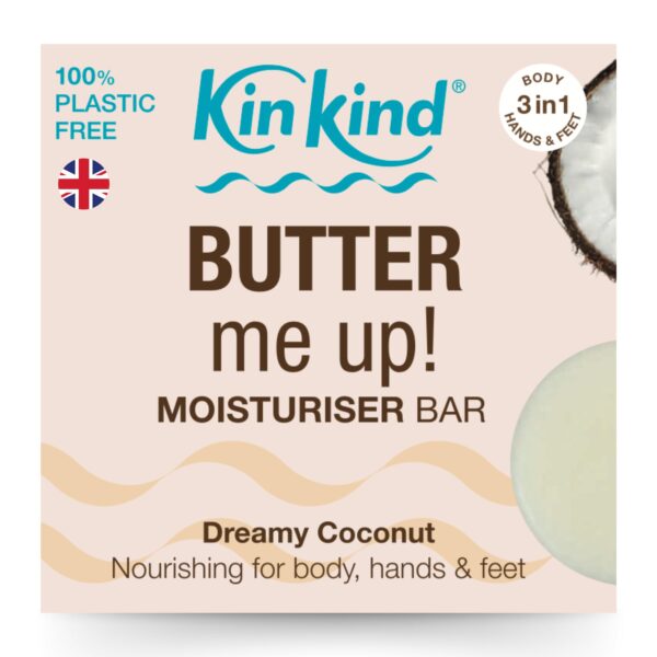 KinKind BUTTER Me Up Body Lotion Moisturiser Bar with nourishing cocoa seed butter. Plastic free & Vegan. The ultimate all-in-one moisturiser bar for body, hands and feet.