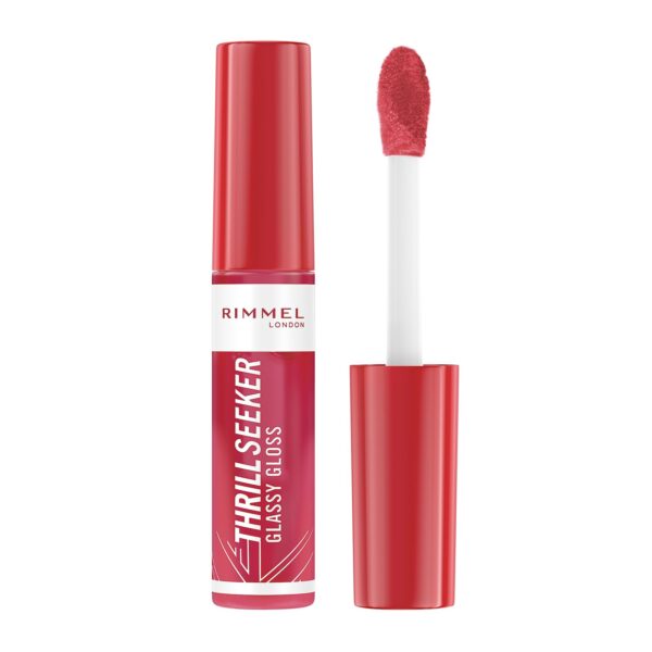 Rimmel Thrillseeker Glassy Gloss 350 Pink to the Berry, Hydrating Shine, Hyaluronic Acid, Anti-Oxidant Complex, Non-Sticky, Big Applicator, Healthy-Looking Lips, Delicious Scent, Vegan, Cruelty Free