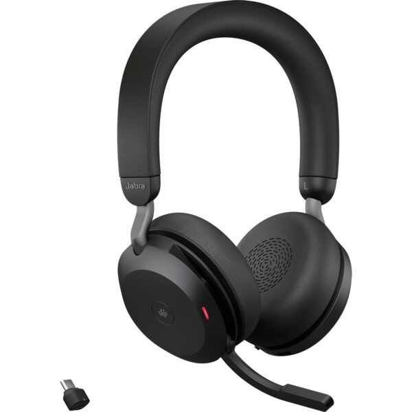 Jabra Evolve2 75 Wireless PC Headset with 8-Microphone Technology - Dual Foam Stereo Headphones with Advanced Active Noise Cancellation, USB-C Bluetooth Adapter and MS Teams-compatibility - Black