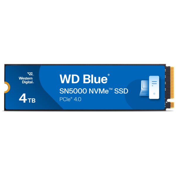 WD Blue SN5000 4TB SSD, Read speeds up to 5500 MB/s, NVMe SSD, Internal SSD, PCIe Gen4, Free Acronis True Image data migration software, internal solid state drive.