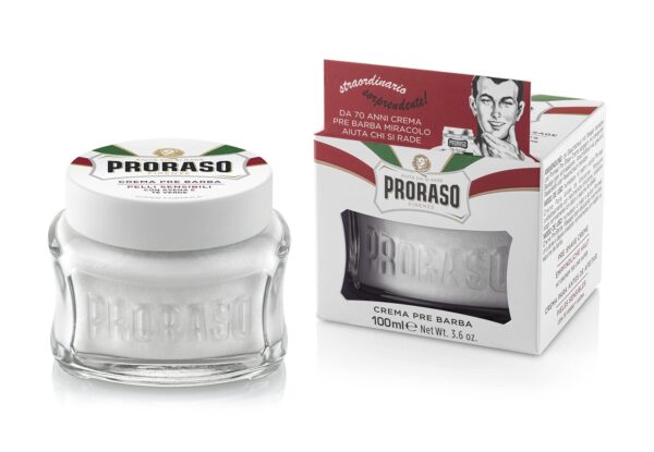 Proraso Pre Shave Cream, 100ml, Sensitive Pre Shaving Cream for Men Softens Skin with Oat and Green Tea Extracts, Made in Italy, White