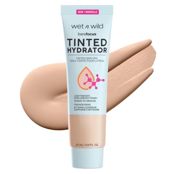 Wet n Wild, Bare Focus Tinted Hydrator, Tinted Moisturizing Cream, Luminous Skin, Light to Medium Coverage, Semi-Matte Finish, Hyaluronic Acid and Vegan Squalane Enriched Formula, Clear