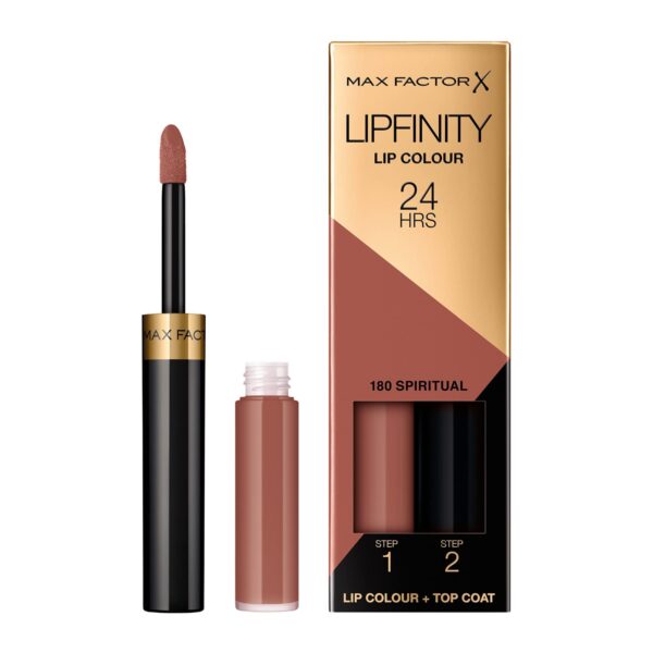 MAX FACTOR - Lipfinity Lip Colour - Lasts up to 24hr - 2in1 Rich Colour, Transfer-proof, Long-lasting, Moisturising Lipstick - 180 Spiritual - 4.2g