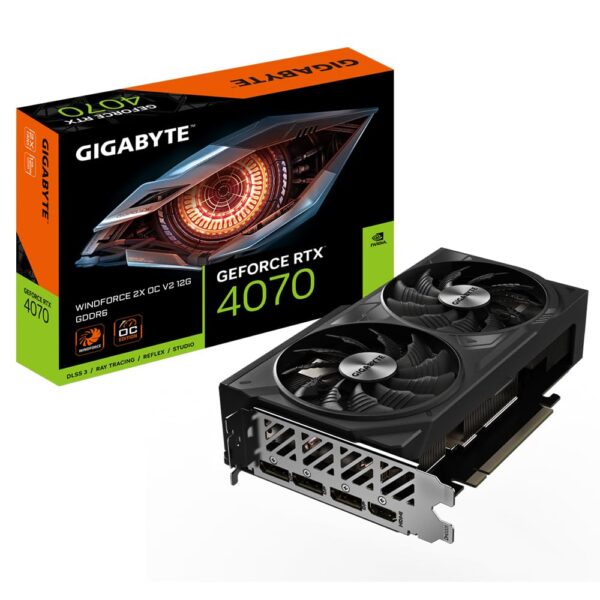 Gigabyte GeForce RTX 4070 WINDFORCE 2X OC V2 12G Graphics Card - 12GB GDDR6, 192bit, PCI-E 4.0, 2490MHz Core Clock, 3 x DisplayPort 1.4a, 1 x HDMI 2.1a, NVIDIA DLSS 3, GV-N4070WF2OCV2-12GD