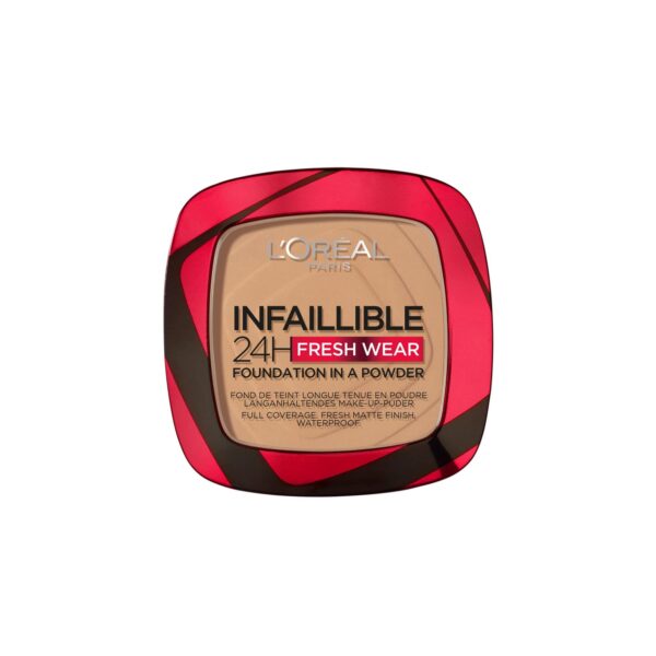 L'Oréal Paris Infallible 24H Fresh Wear Foundation in a Powder, Full-coverage, Longwear, Weightless Smooth Finish, Water-proof and Transfer-proof, 300 Amber