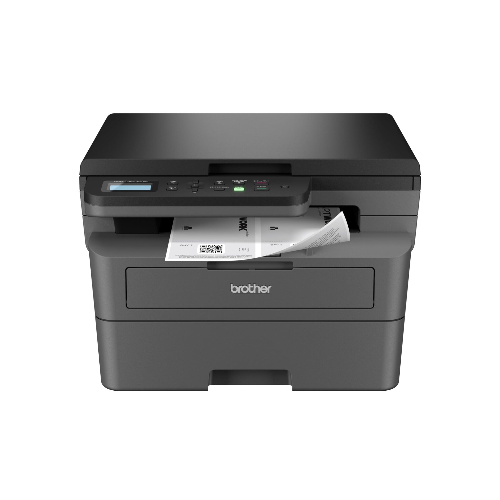 Brother DCP-L2627DW EcoPro, 3-in-1 Monochrome Laser Multifunction Printer, 32 ppm, Automatic Duplex Printing, 2 Line LCD Control Panel, USB and 5 GHz Wi-Fi