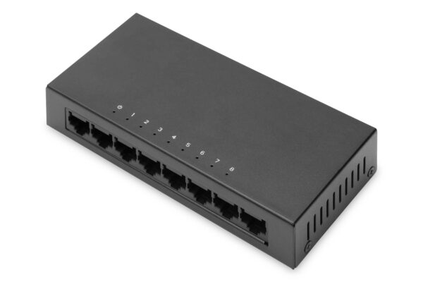 DIGITUS 8-Port Fast Ethernet Network Switch - Unmanaged - 8x RJ45 ports - 10/100 Mbps - Auto-MDI/MDI-X - Plug & Play - black