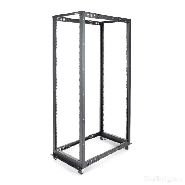 StarTech.com 4-Post 42U Mobile Open Frame Server Rack, 19in Network Rack with Wheels, Rolling Rack for Computer/AV/Data/IT Equipment - Casters, Leveling Feet or Floor Mounting (4POSTRACK42)