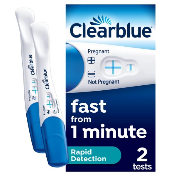 Clearblue Pregnancy Test, Rapid Detection, Result As Fast As 1 Minute, Kit of 2 Tests, Easy At Home Pregnancy Test, Packaging May Vary