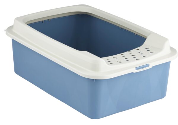 Rotho MyPet Eco Bonnie Cat Litter Tray with Top Entrance, Plastic (PP Recycled), White/Blue, M (57.2 x 39.3 x 20.9 cm)