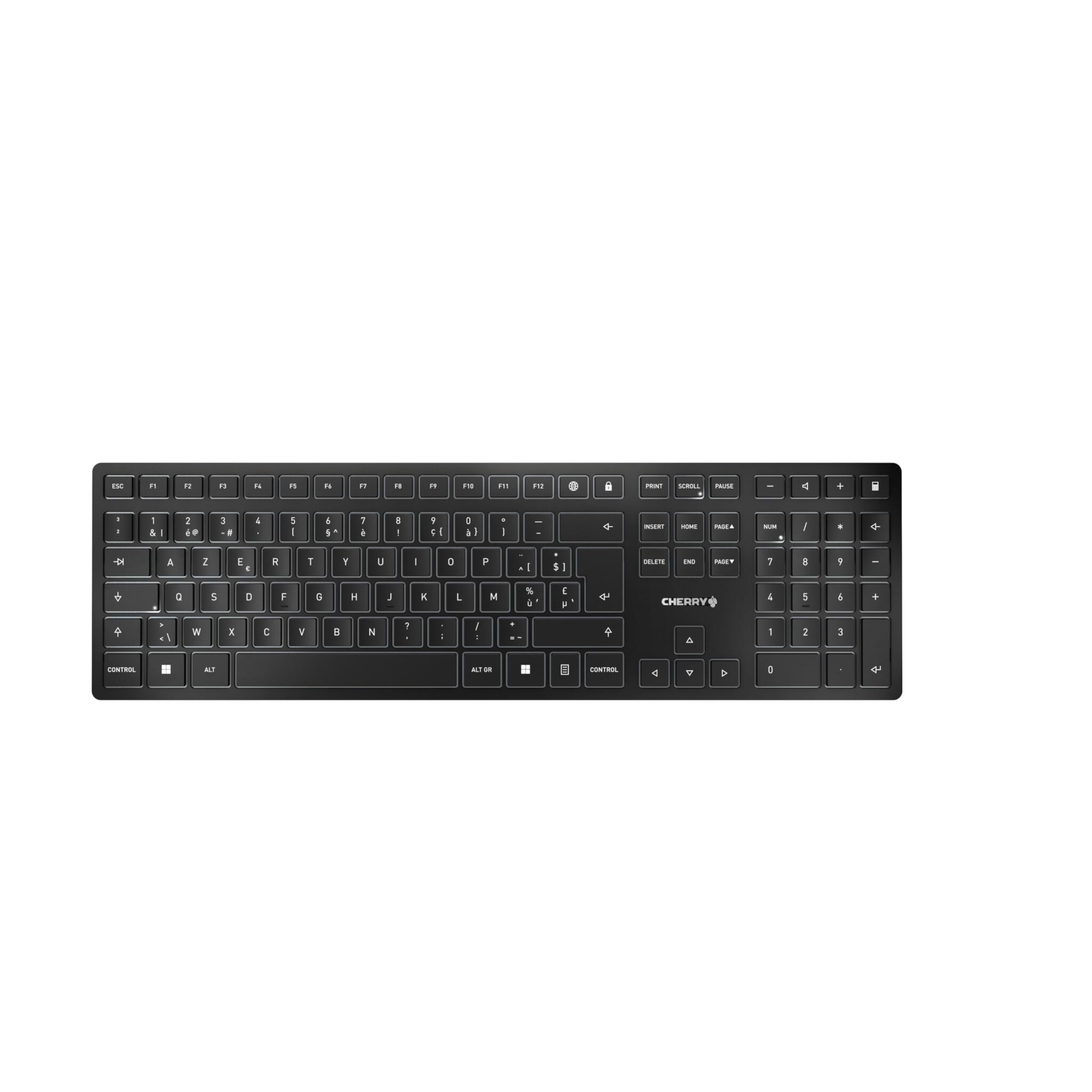 CHERRY KW 9100 SLIM, Wireless Design Keyboard, Belgian Layout (AZERTY), Choice of Bluetooth or 2.4 GHz RF, Flat Keys, Rechargeable, Grey/Black