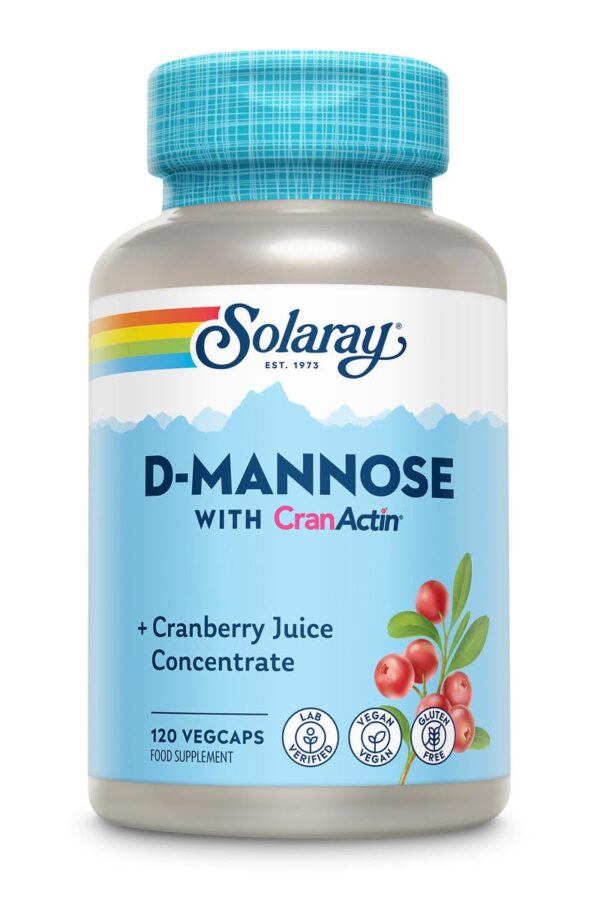 Solaray D-Mannose with CranActin - Cranberry Juice Concentrate - Lab Verified - Vegan - Gluten Free - 120 VegCaps