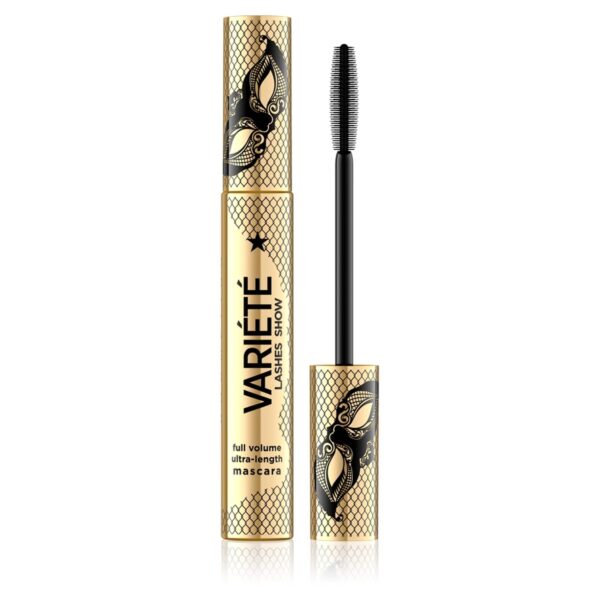 Eveline Cosmetics Variété Variété Volumizing and Lengthening Mascara - Long-Lasting, Smudge-Proof Formula with Intense Black Pigmentation, 10 ML