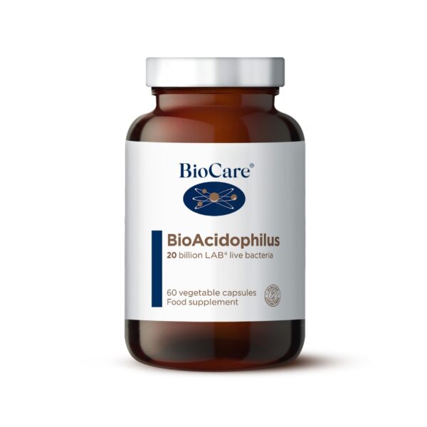 BioCare BioAcidophilus | 20 Billion LAB4 Live Bacteria | Food Supplement Suitable for Vegetarians and Vegans - 60 Capsules