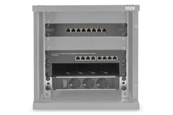 DIGITUS 10-inch set - network cabinet 6U black - shelf - socket strip - 8-port patch panel - 8-port Gigabit switch