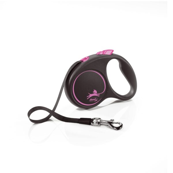 Flexi Black Design Tape Pink Small 5m Retractable Dog Leash/Lead for dogs up to 15kgs/33lbs