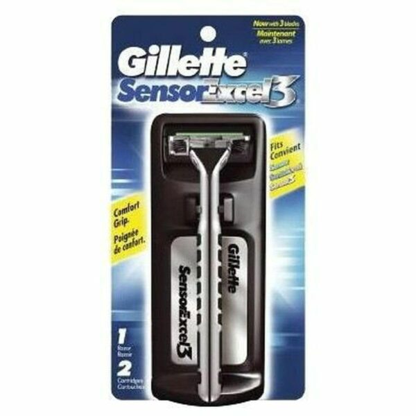 Gillette Sensor Excel Men's Razor + 3 Razor Blade Refills, Self-Adjusting Twin Razor Blades, Fit All Gillette Sensor Razors