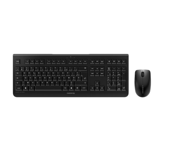 CHERRY DW 3000, Wireless Desktop Set, Belgian Layout (AZERTY), 2.4 GHz RF, Flat Design, Low-Noise Keys, Symmetrical Mouse, Black