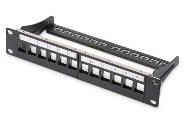 DIGITUS Patch Panel Modular - 12 Ports - 10-inch Rack Mount 1U - Keystone Module Distributor Field - Shielded - Black