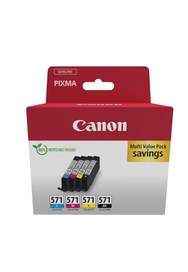 Canon CLI-571 C M Y BK Pack of 4 cartridges (Black Cyan Magenta Yellow) Genuine (Recycled Cardboard Multipack)