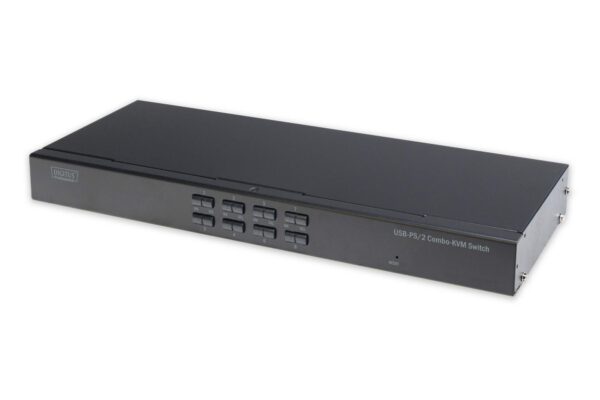 Digitus Professional 8-Port Combo KVM Switch, USB & PS/2, 19" Rack Mount, Optional IP Module, Keyboard & Mouse Emulation, Black black Black 8 Ports